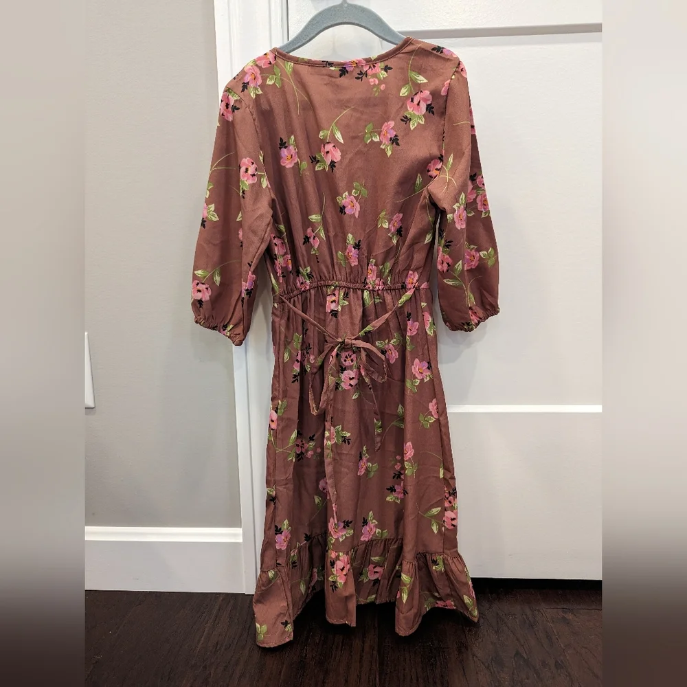 SPEED LIMIT M.P.H girls rose floral gold button v-neck dress size 10